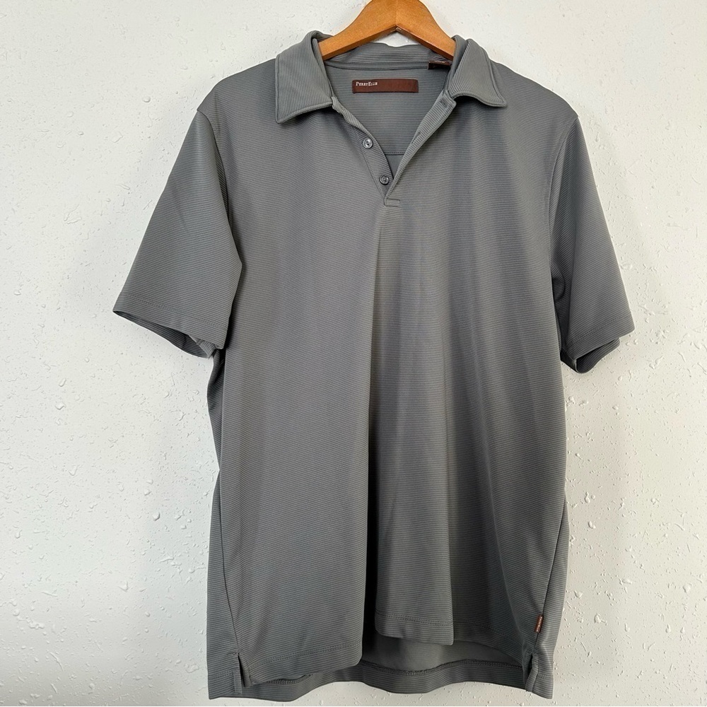 🦋 Perry Ellis Grey Ribbed Short Sleeve Polo Large